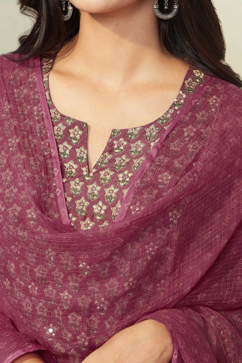 Raspberry Hand Block Printed Kota Dupatta