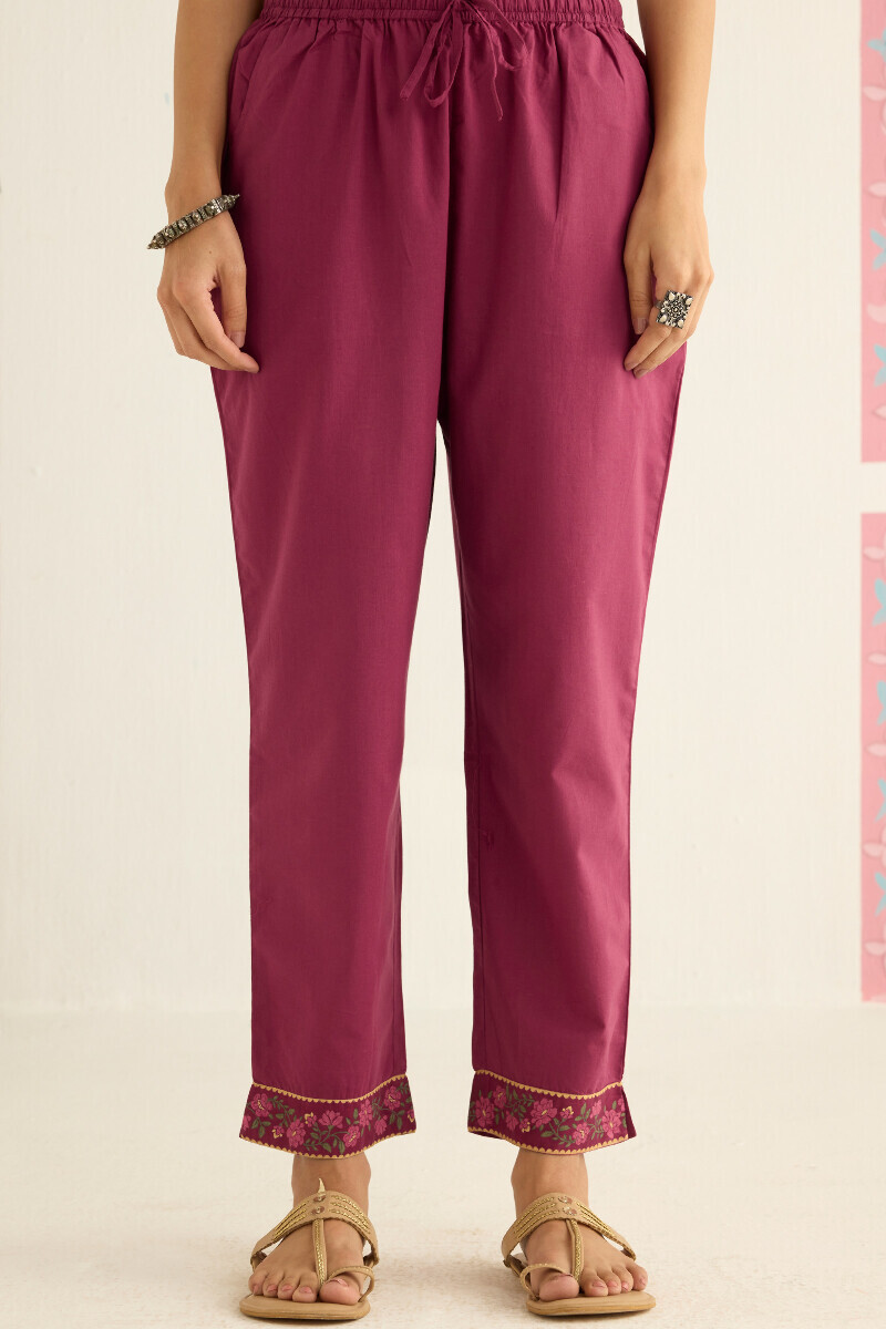 Pink Handcrafted Cotton Narrow Pants