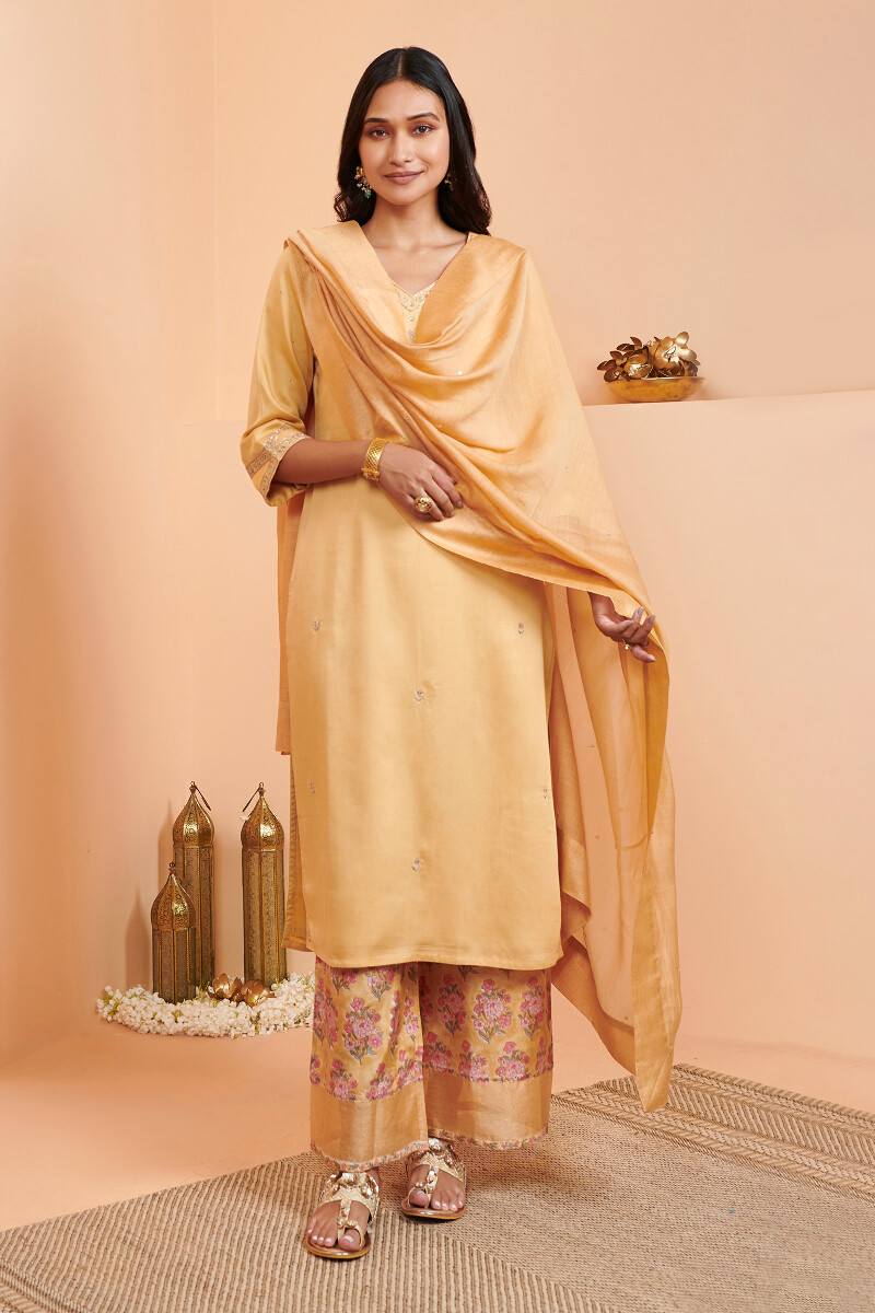 Yellow Handcrafted Straight Modal Kurta