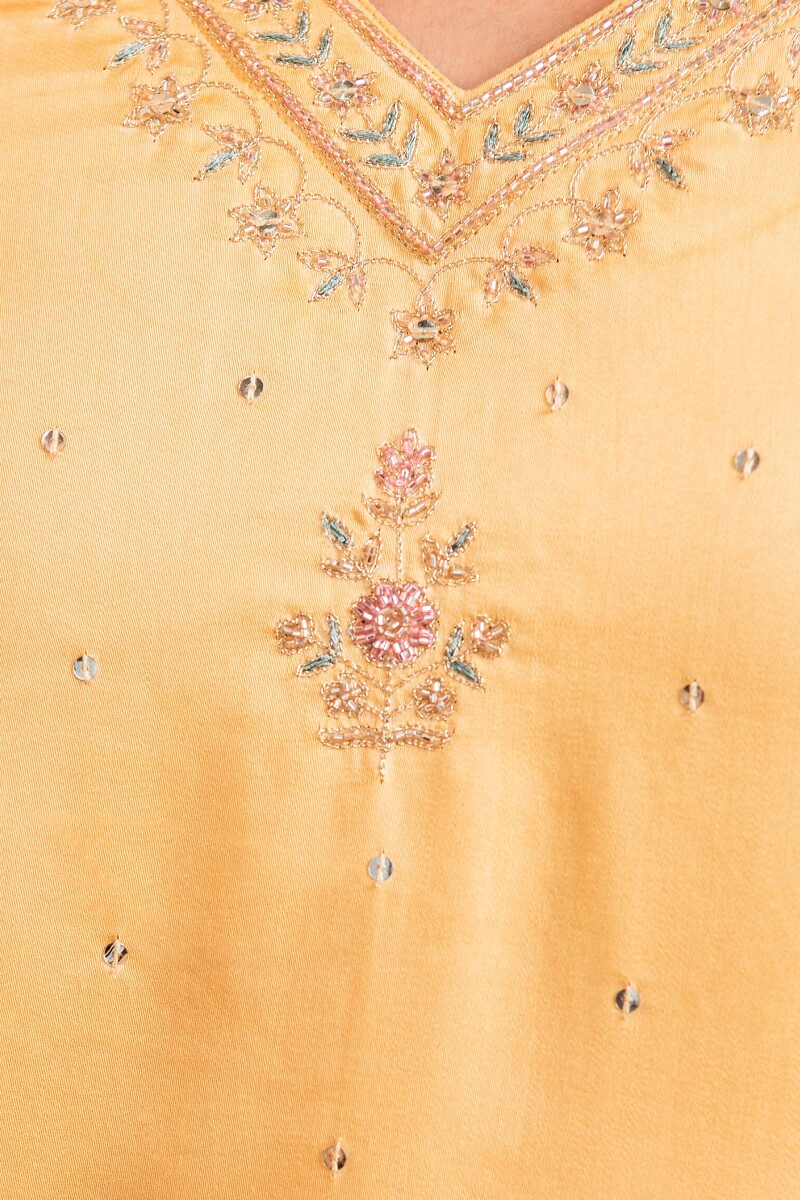 Yellow Handcrafted Straight Modal Kurta