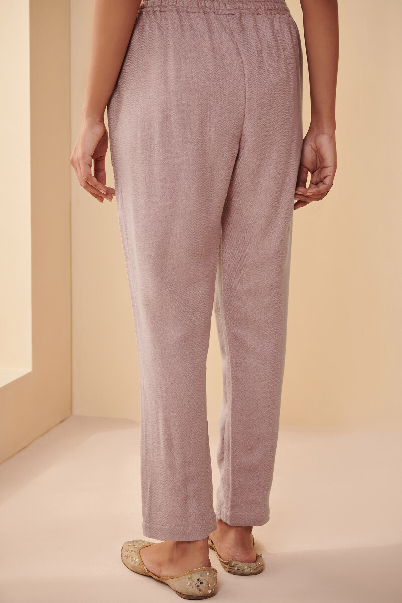 Pink Handcrafted Faux Wool Narrow Pants