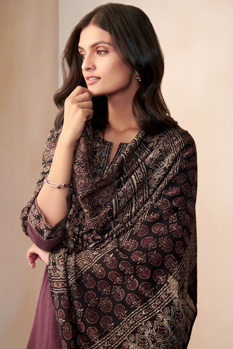 Ajrak Hand Block Printed Cotton Dobby Dupatta