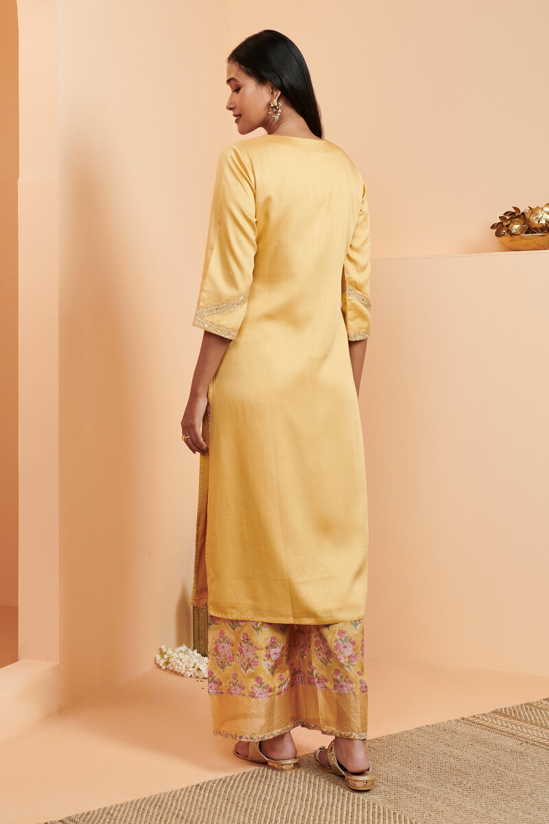 Yellow Handcrafted Straight Modal Kurta