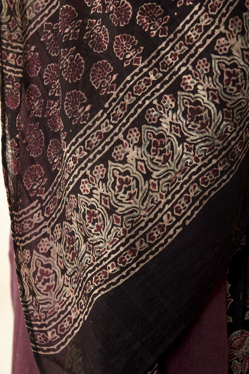 Ajrak Hand Block Printed Cotton Dobby Dupatta