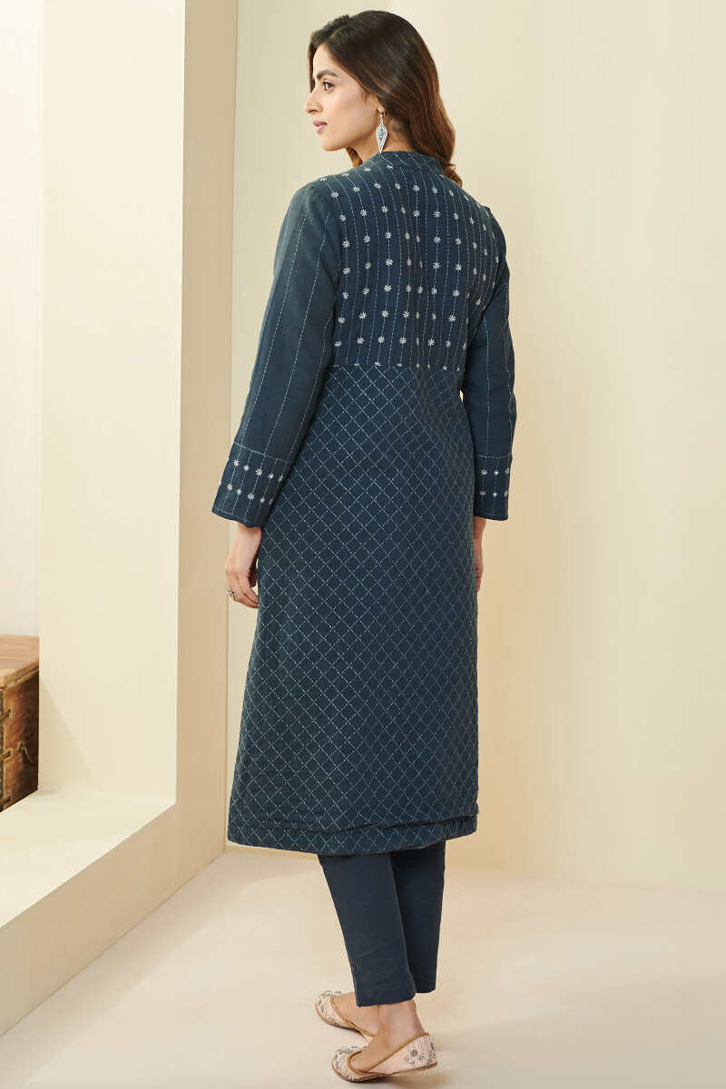 Blue Handcrafted Handloom Long Jacket