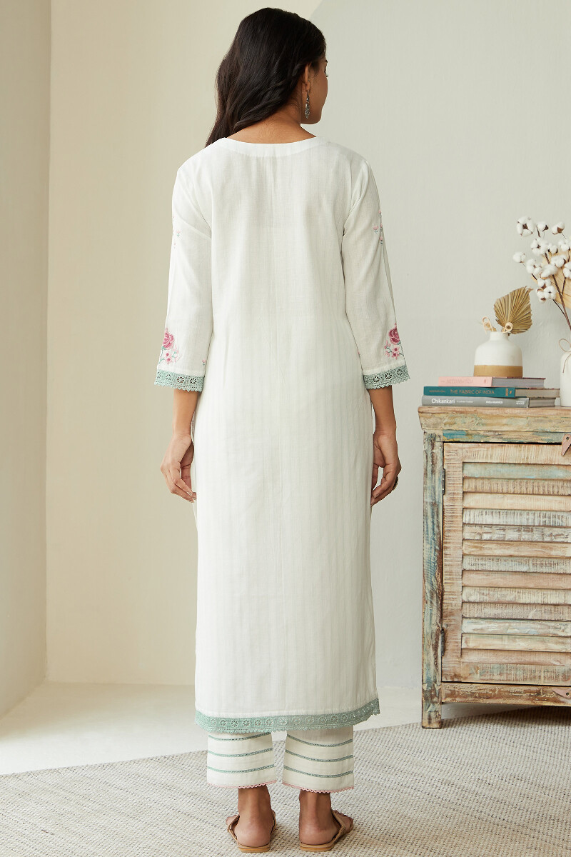 White Handcrafted Straight Cotton Kurta