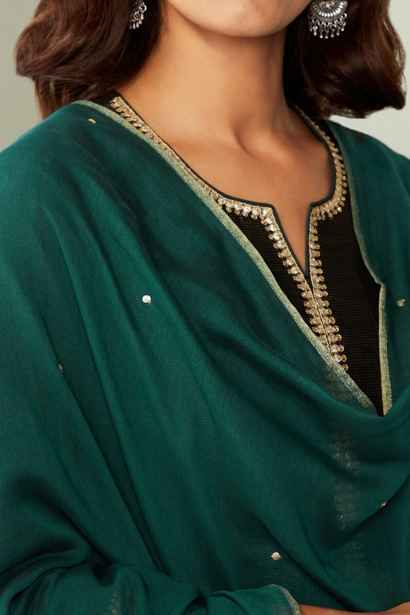 Emerald Green Handcrafted Chanderi Dupatta