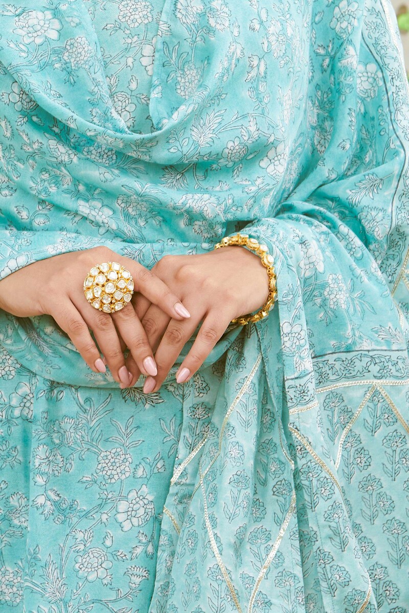 Blue Hand Block-Printed Modal Dupatta