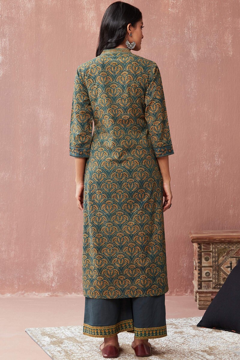 Ajrak Hand Block-Printed Straight Cotton Kurta