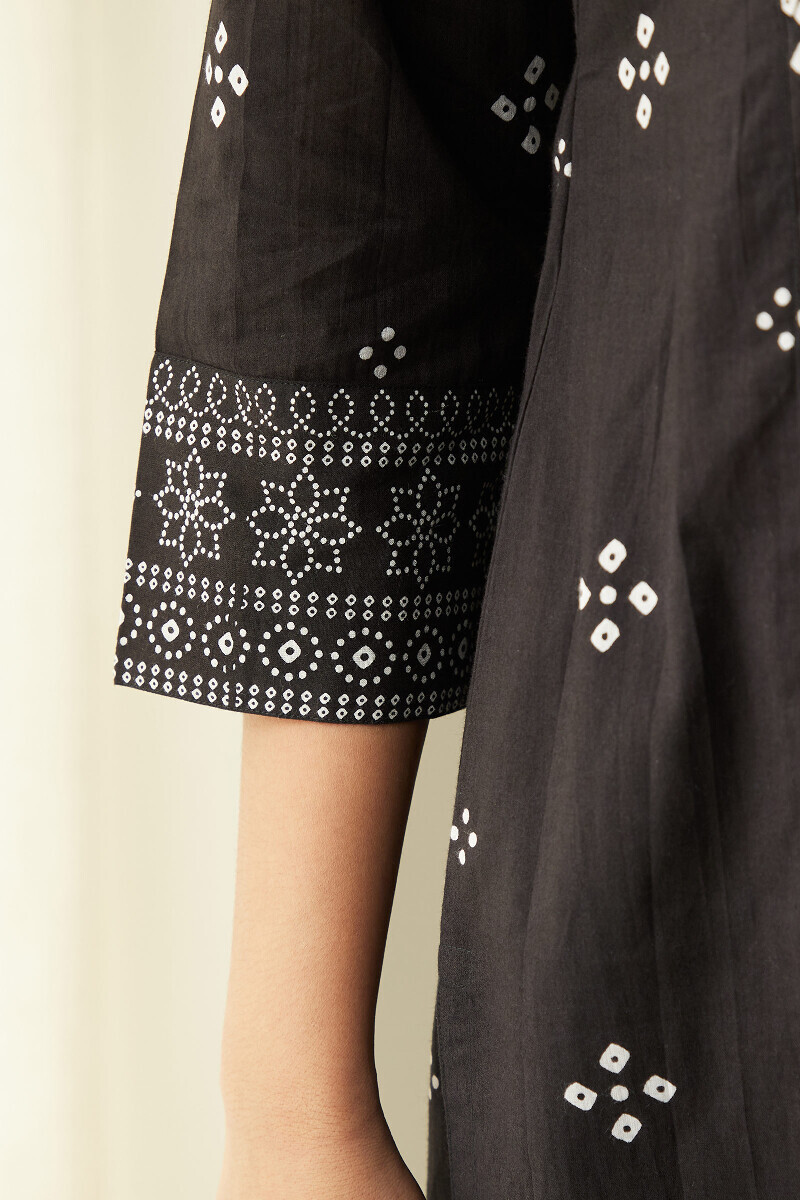 Black Hand Printed Straight Cotton Kurta