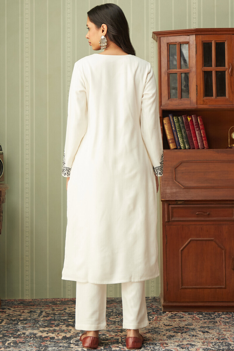 Off-White Handcrafted Straight Faux Wool Kurta