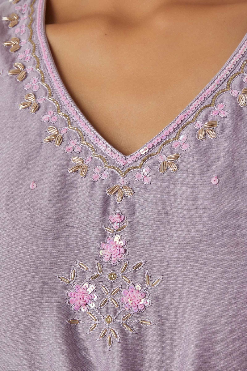 Purple Handcrafted Straight Chanderi Kurta