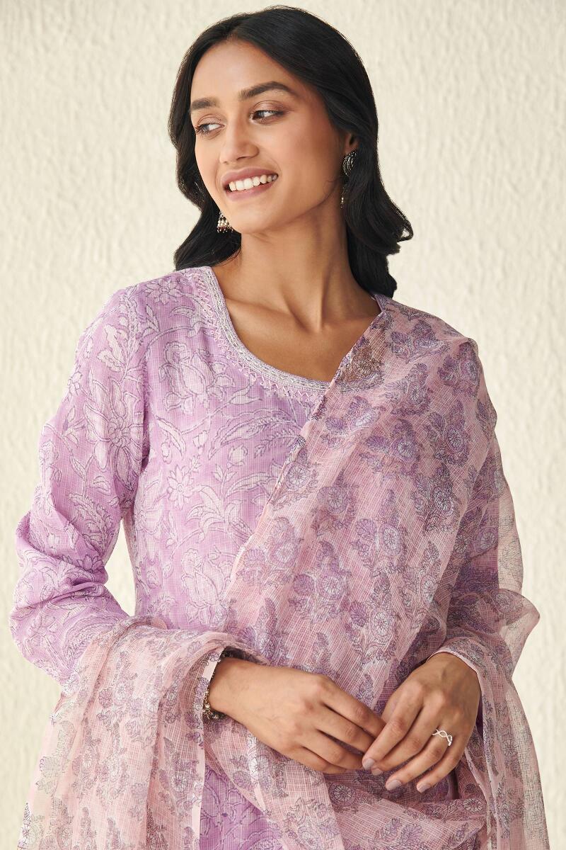 Purple Hand Block Printed Kota Dupatta