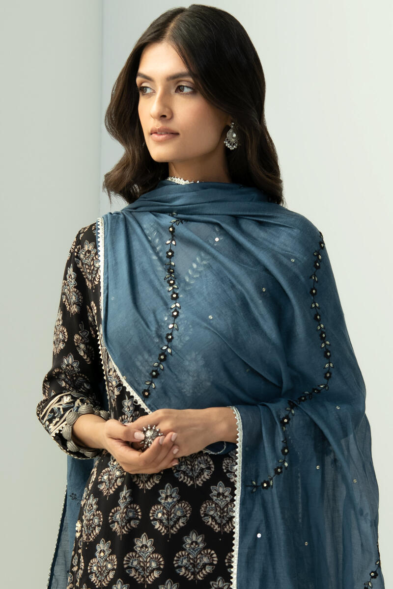 Blue Handcrafted Cotton Silk Dupatta