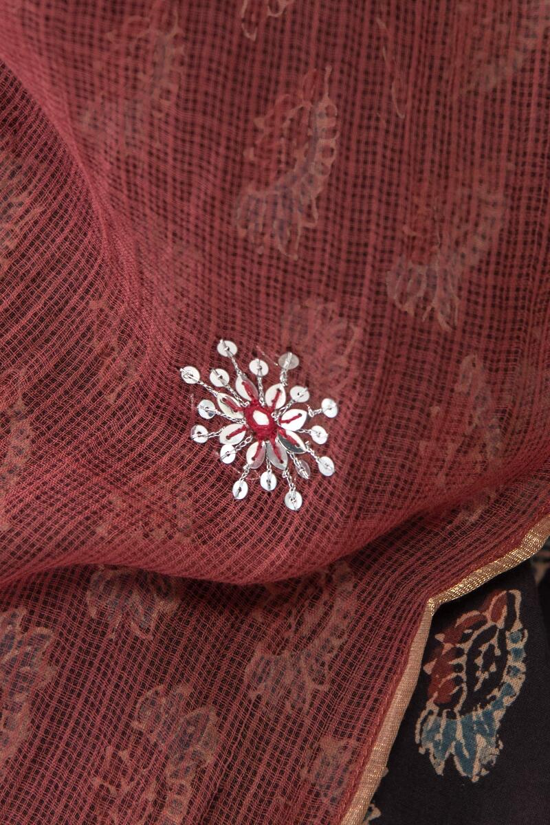 Maroon Handcrafted Kota Dupatta