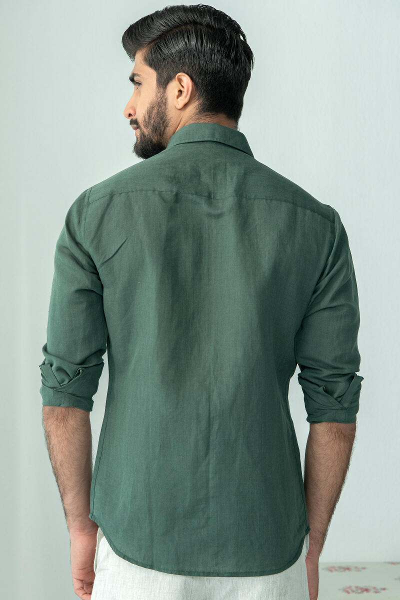 Green Handcrafted Cotton Linen Shirt