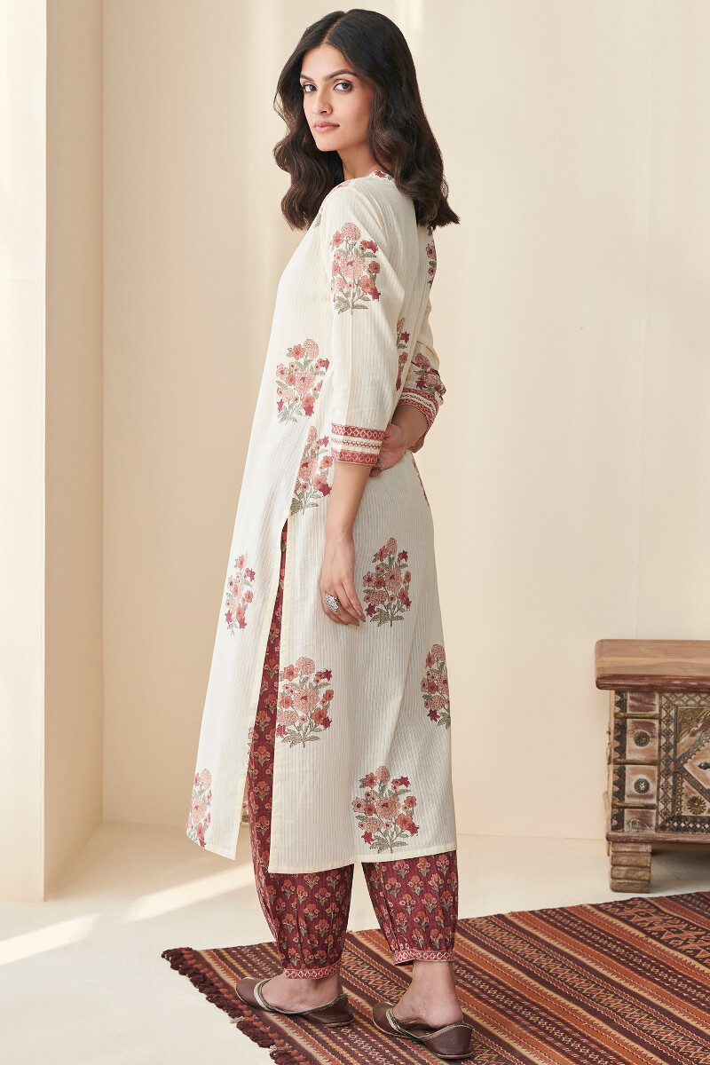 Beige Hand Block Printed Straight Cotton Kurta