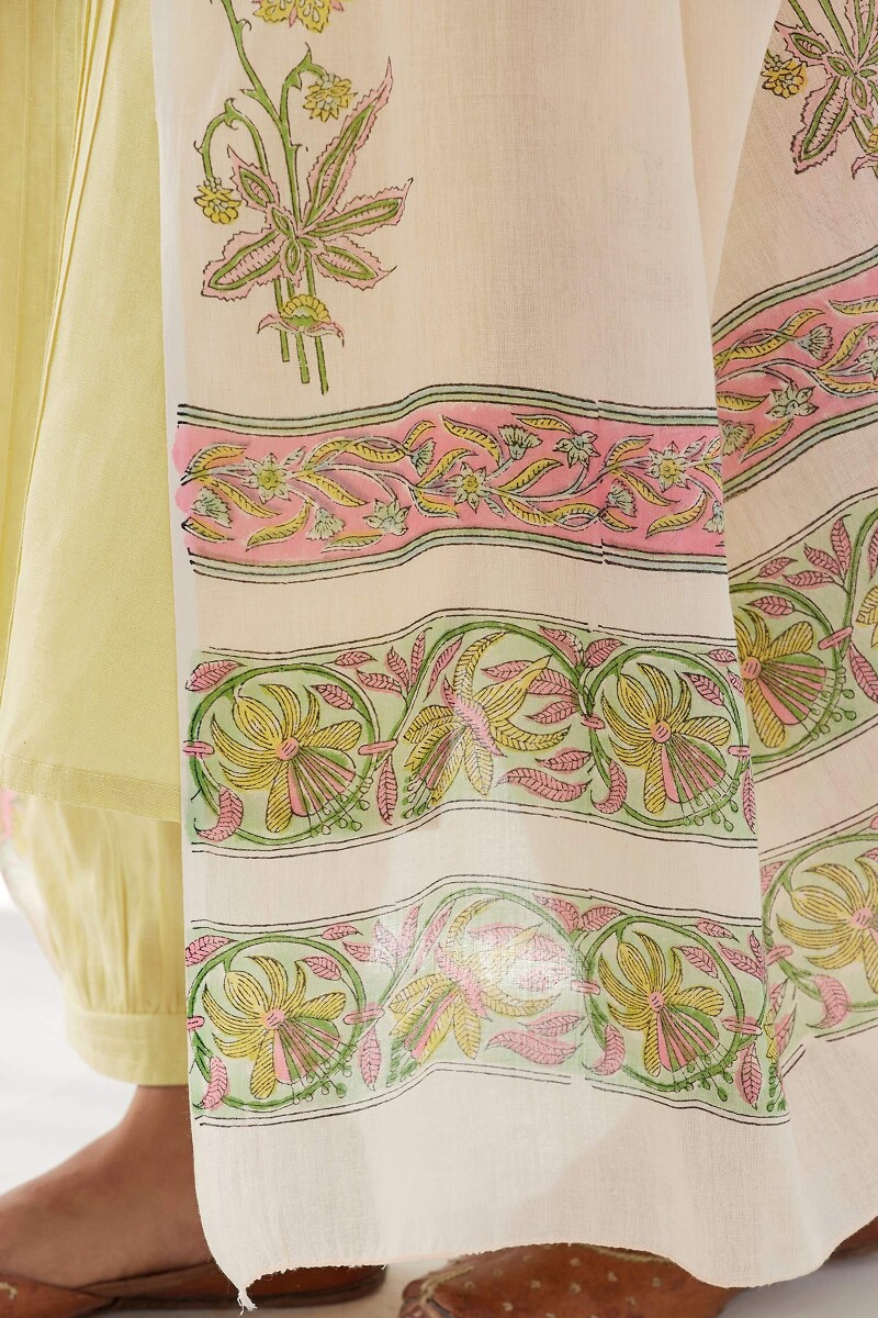 Peach Hand Block Printed Cotton Mul Dupatta