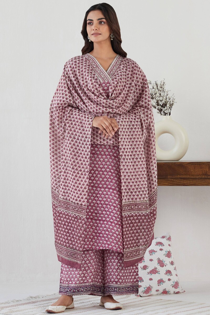 Pink Hand Block Printed Straight Modal Kurta