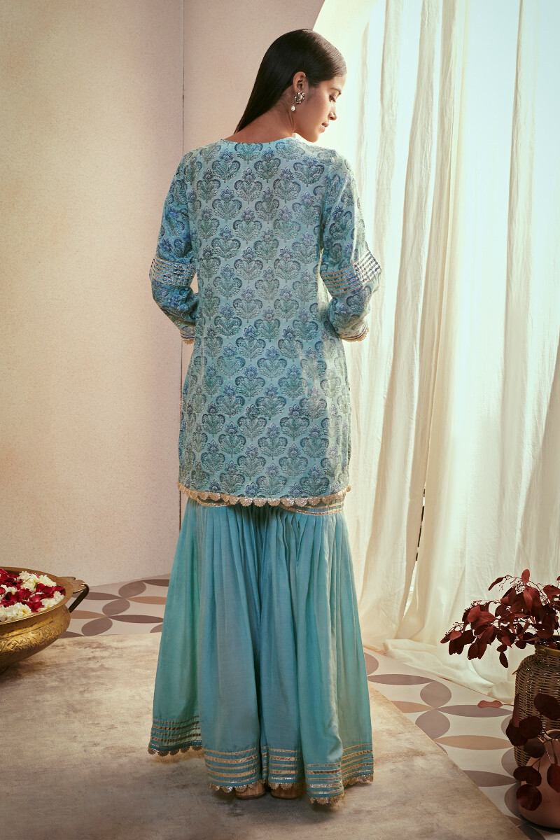 Blue Block Printed Modal Short Kurta