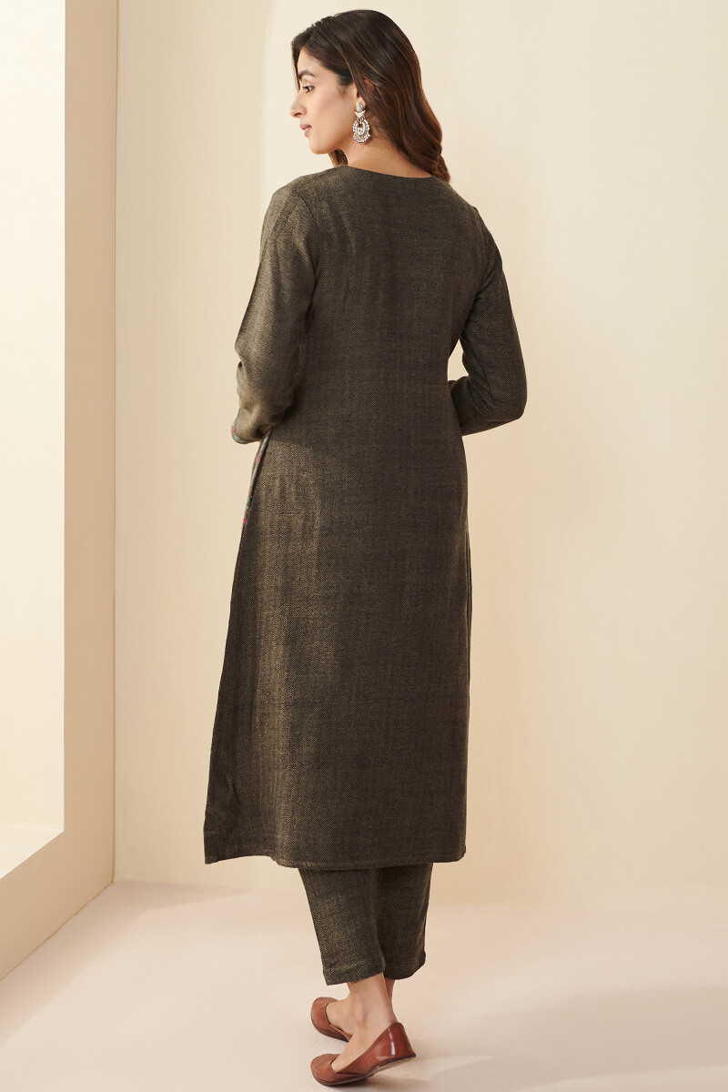 Brown Handcrafted A-Line Faux Wool Kurta