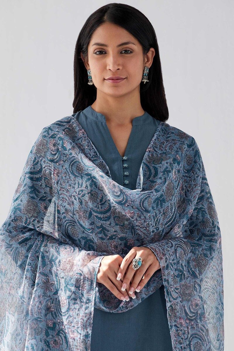 Blue Hand Block Printed Kota Dupatta