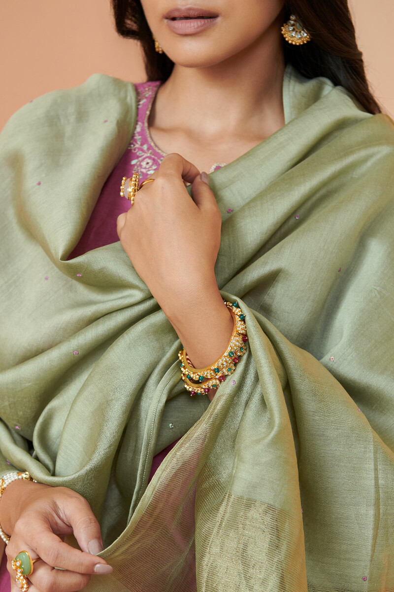 Green Handcrafted Chanderi Dupatta