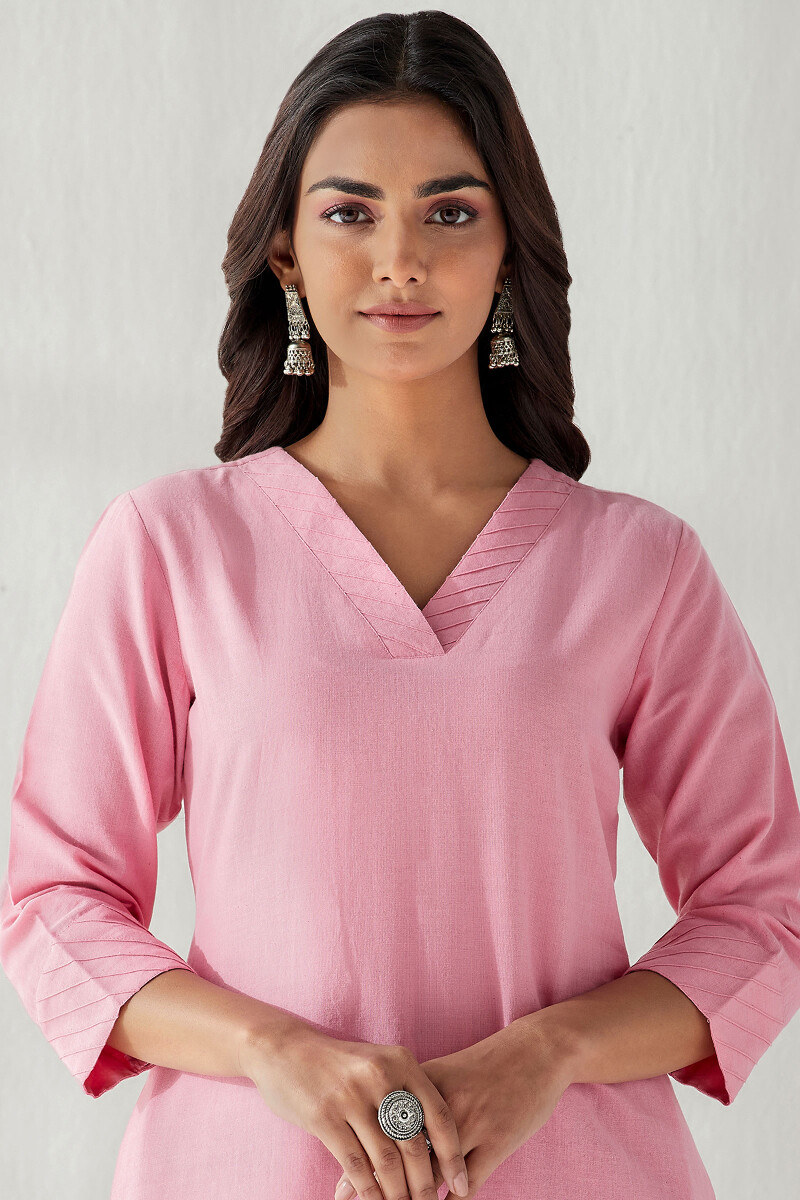 Pink Handcrafted Straight Handloom Kurta