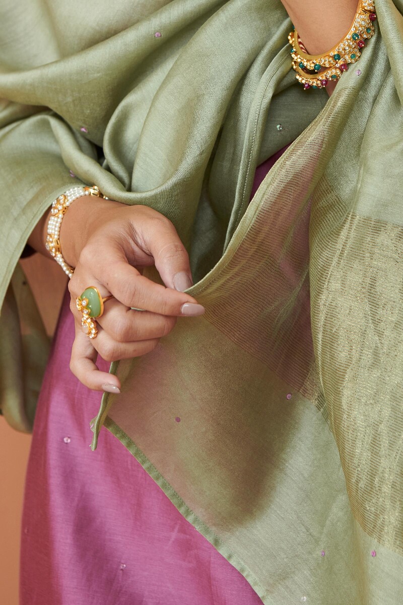 Green Handcrafted Chanderi Dupatta