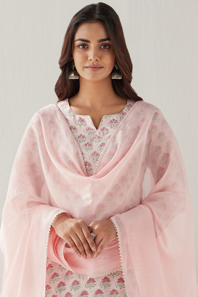 Pink Handcrafted Cotton Silk Dupatta 