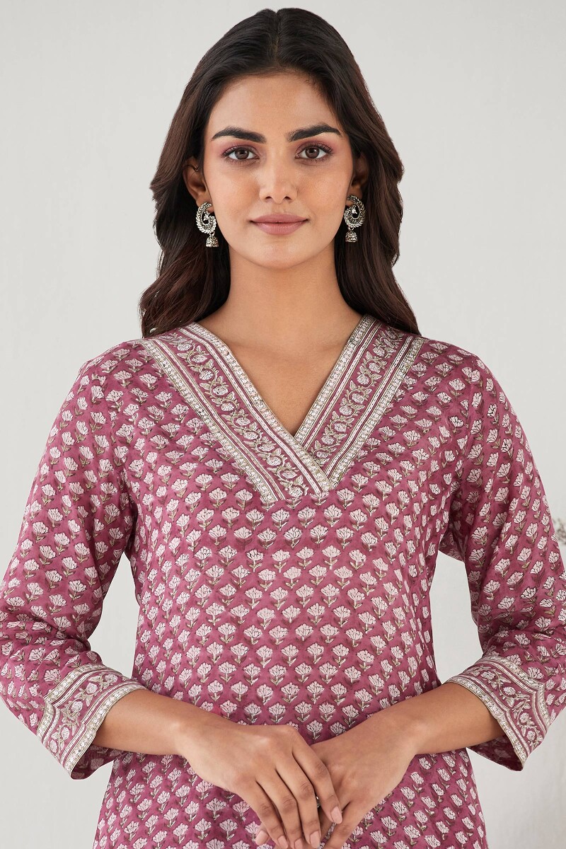 Pink Hand Block Printed Straight Modal Kurta