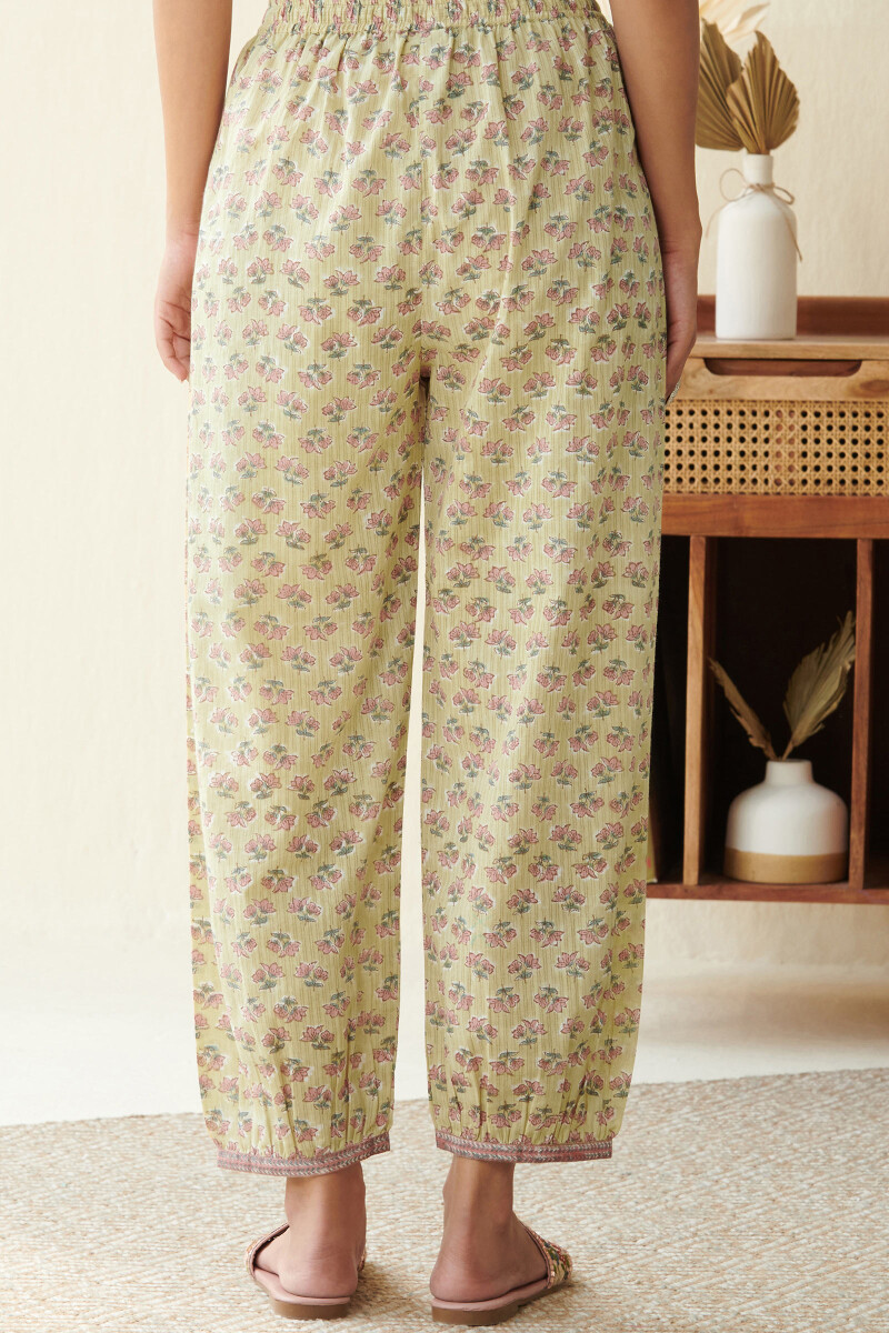 Mustard Hand Block Printed Cotton Dobby Izhaar Pants