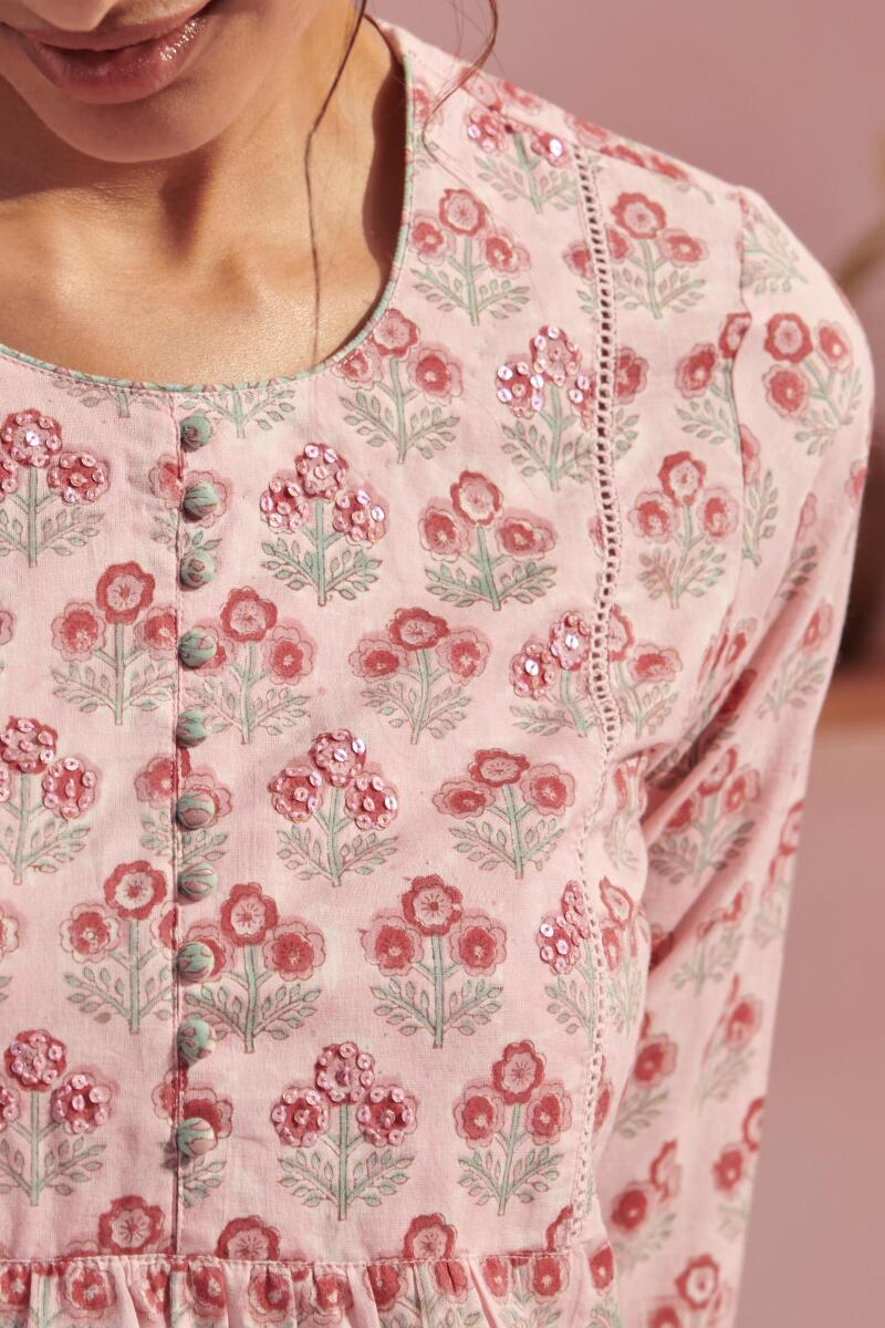 Pink Block Printed Cotton Top