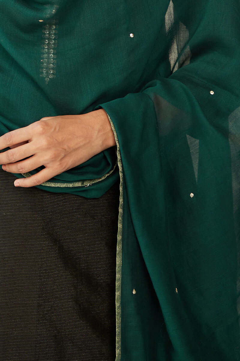 Emerald Green Handcrafted Chanderi Dupatta