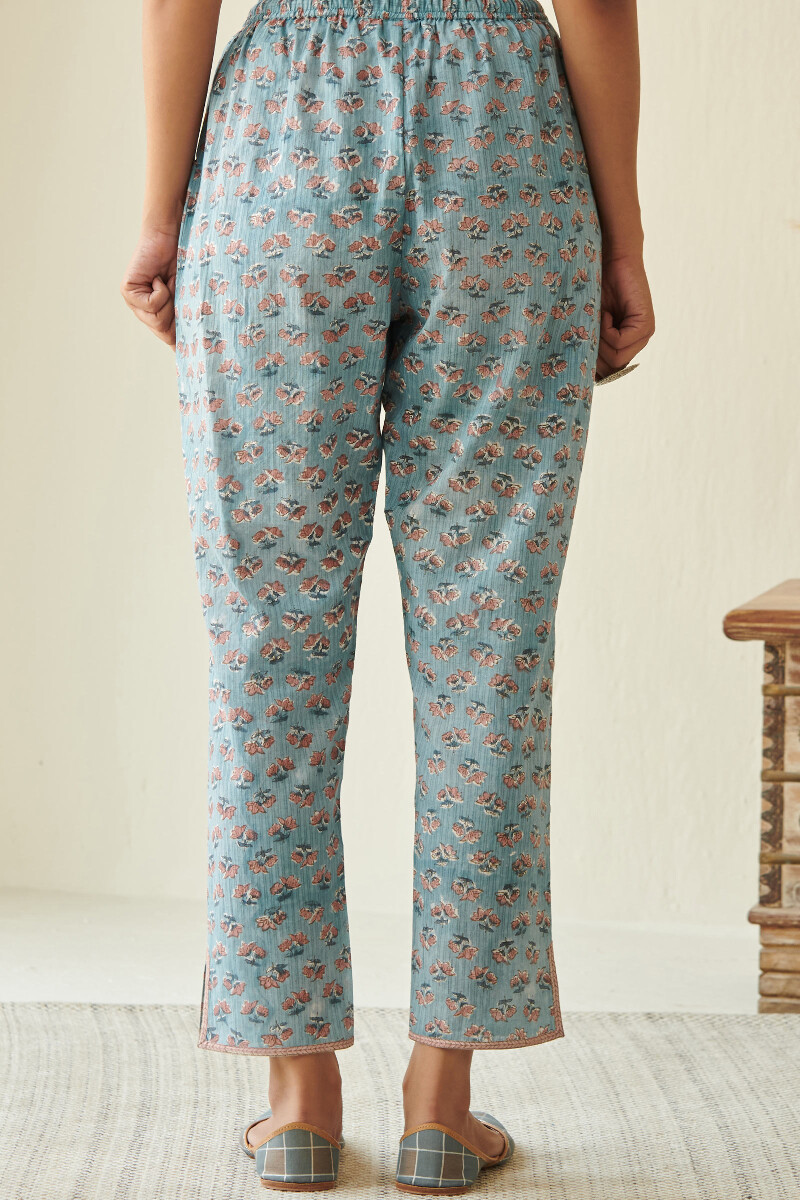 Blue Hand Block Printed Cotton Narrow Pants