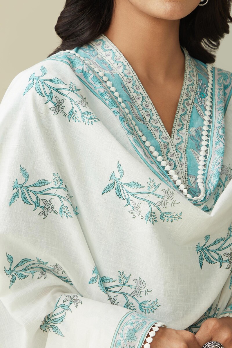 Blue Hand Block Printed Cotton Dupatta