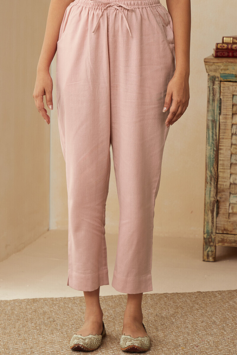 Pink Handcrafted Cotton Flax Narrow Pants