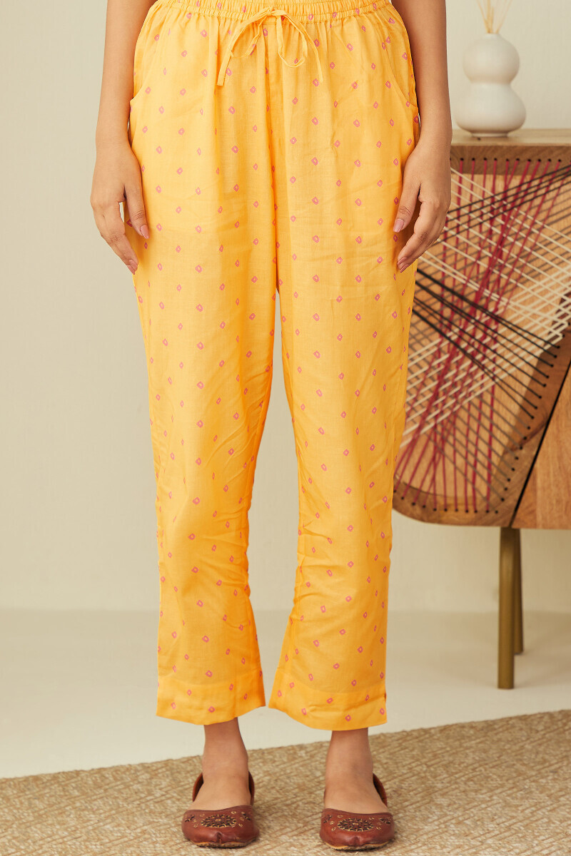 Yellow Printed Cotton Narrow Pants