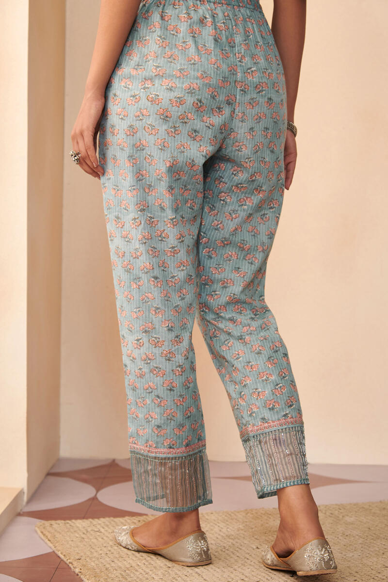 Blue Hand Block Printed Cotton Narrow Pants