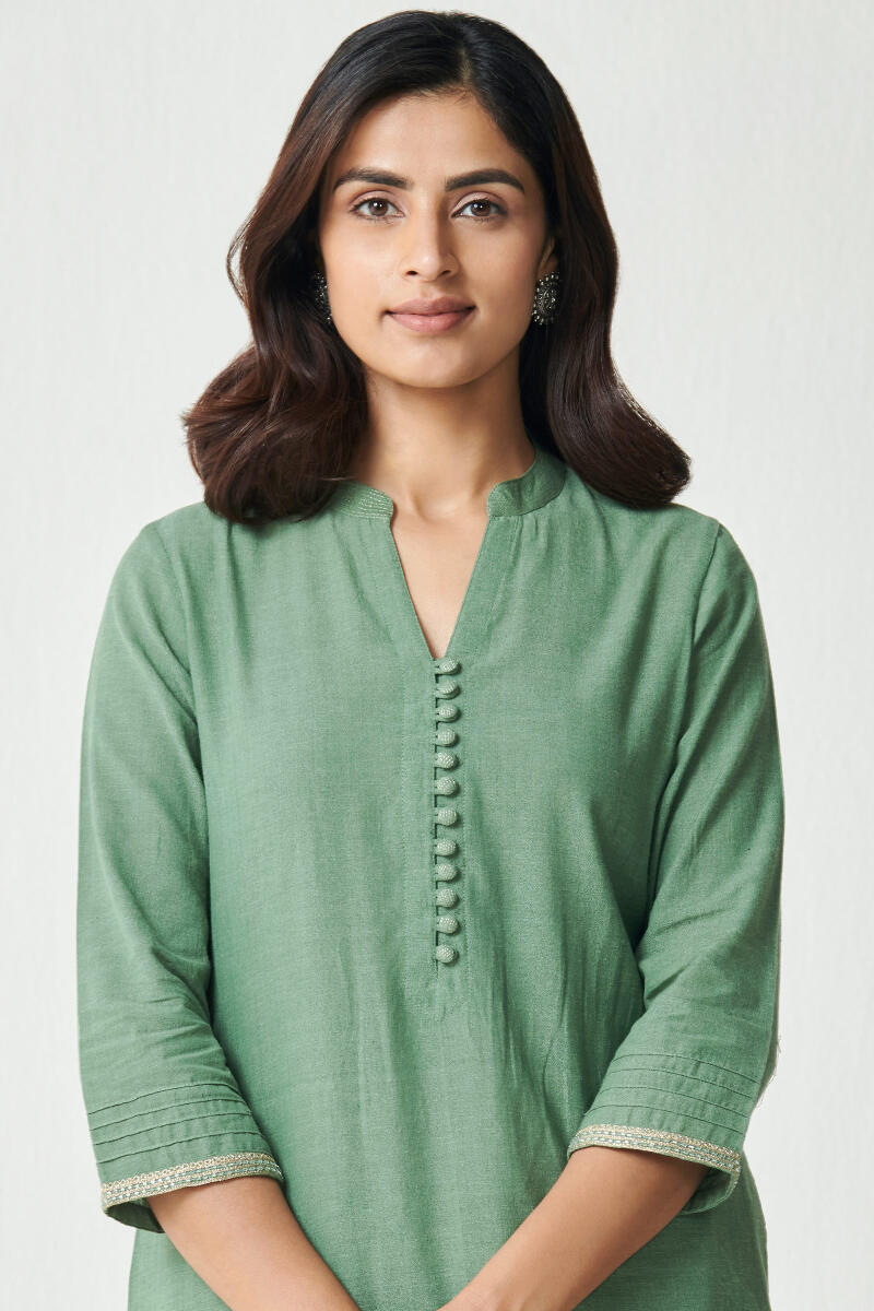 Green Handcrafted Straight Cotton Kurta