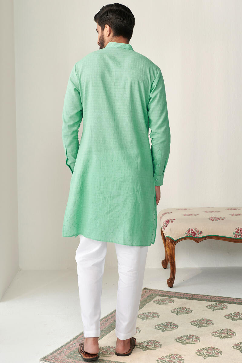 Green Handcrafted Cotton Dobby Kurta