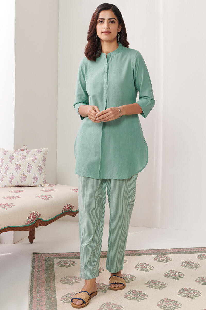 Green Handcrafted Cotton Loungewear Set