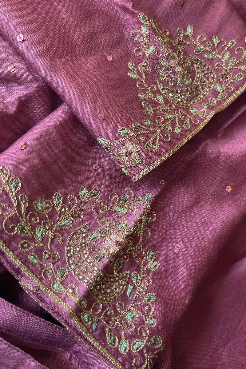 Purple Handcrafted Straight Chanderi Kurta