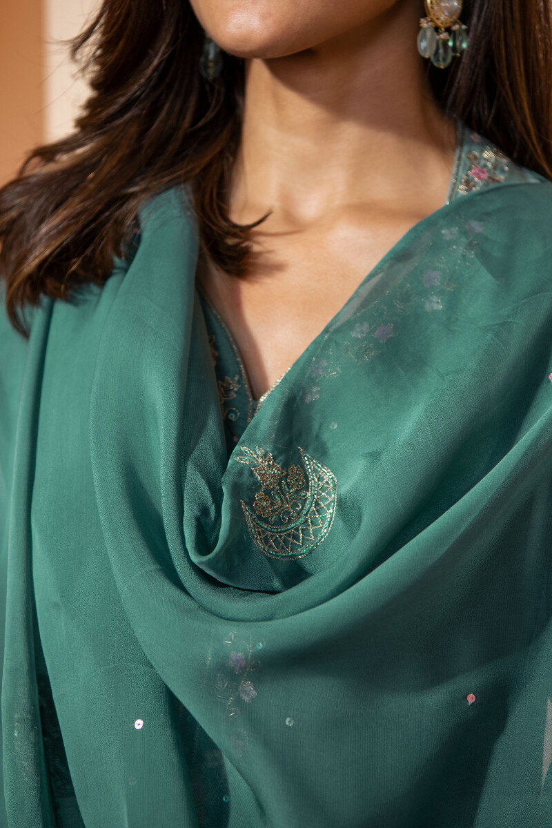 Green Handcrafted Organza Dupatta