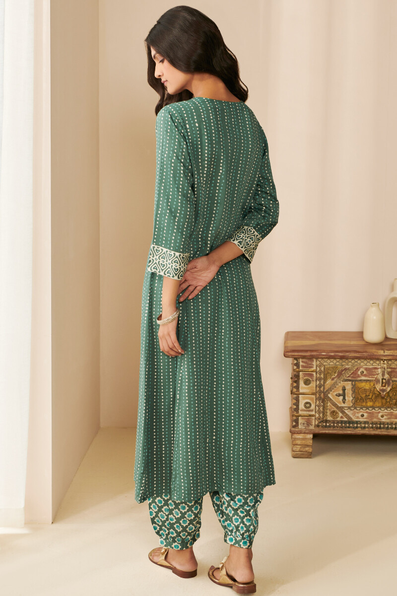 Bagru Hand Block Printed A-Line Modal Satin Kurta