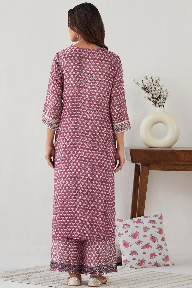 Pink Hand Block Printed Straight Modal Kurta