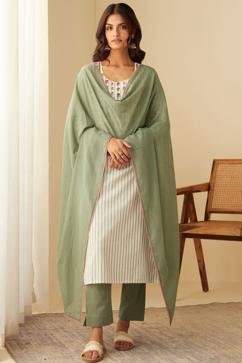 Off-White Handcrafted Straight Cotton Kurta