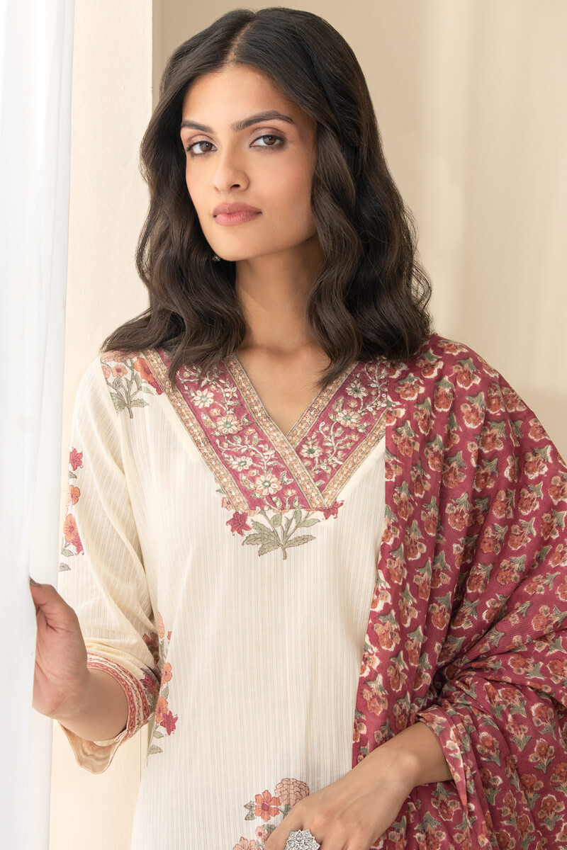 Beige Hand Block Printed Straight Cotton Kurta