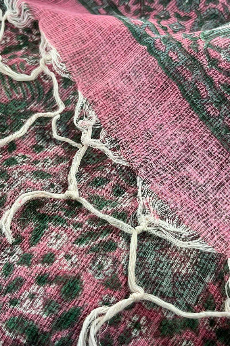 Pink Hand Block Printed Kota Dupatta