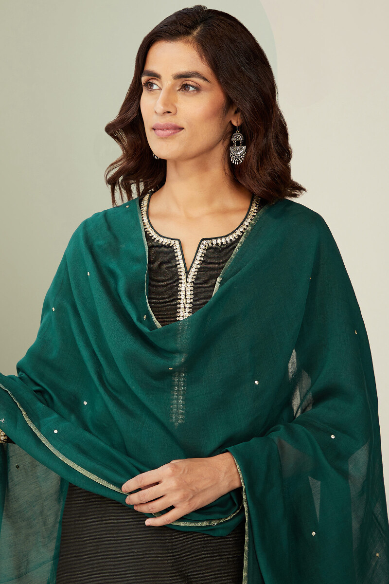 Emerald Green Handcrafted Chanderi Dupatta